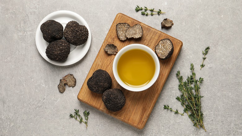 Truffle oil, truffles, and thyme