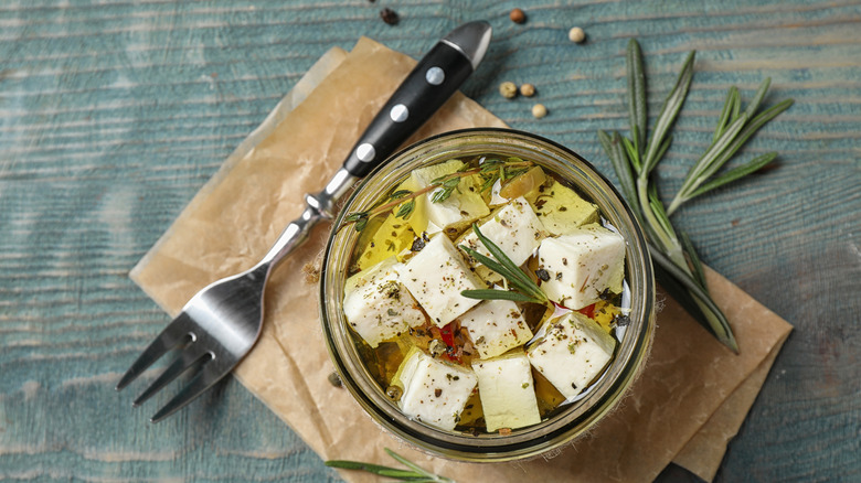 Marinated goat cheese in jar