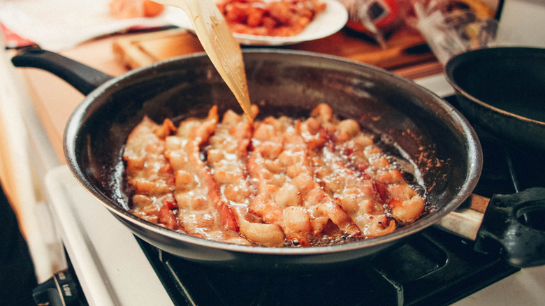 Bacon frying in a skillet