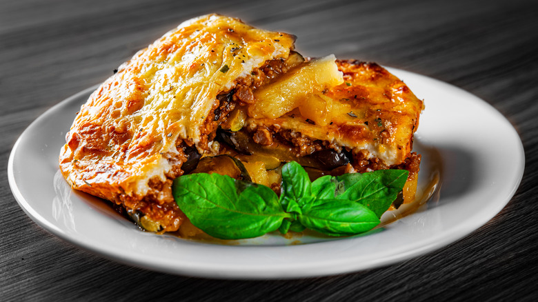 Greek moussaka white plate 