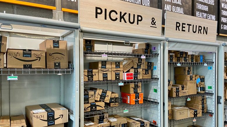 Amazon package pickup and return section of a store