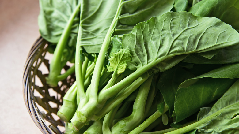 chinese kale in basket