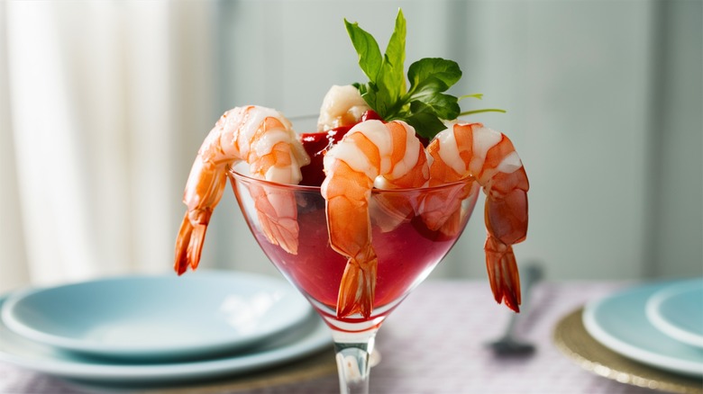 A shrimp cocktail on a dining room table