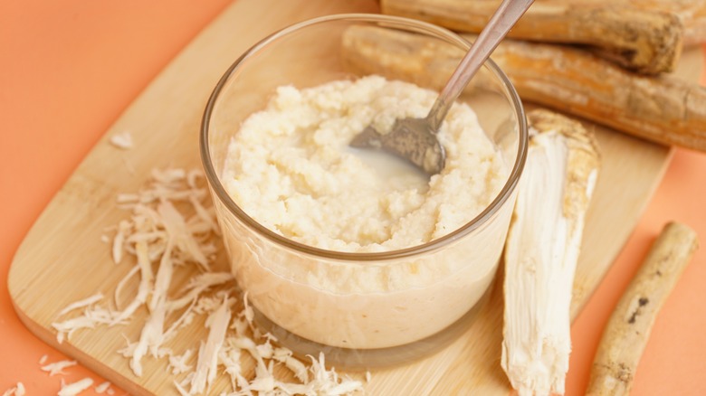 A ramekin of freshly prepared horseradish