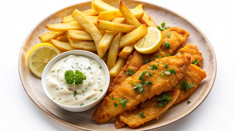 Tartar sauce served with fish and chips