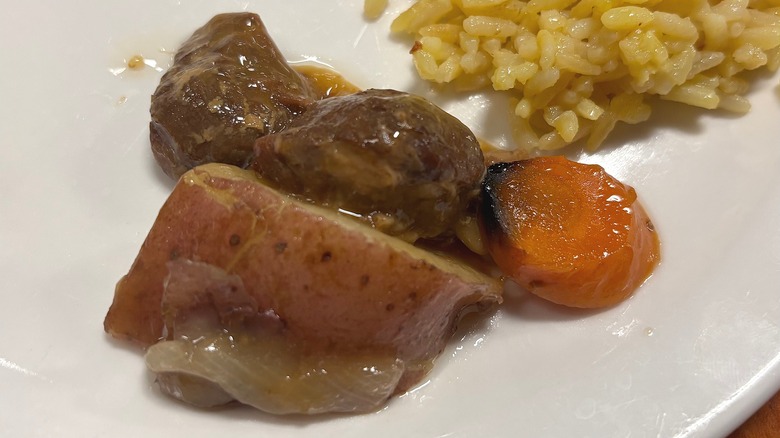 Golden Corral pot roast on white plate