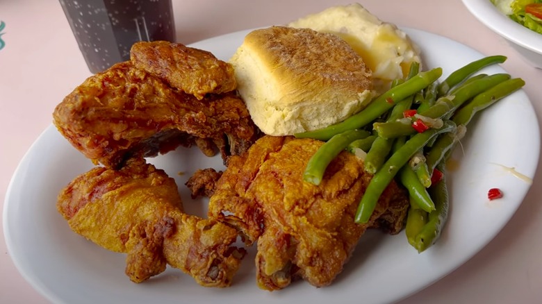 Plaza Inn's famous specialty fried chicken with green beans and biscuit at Disneyland