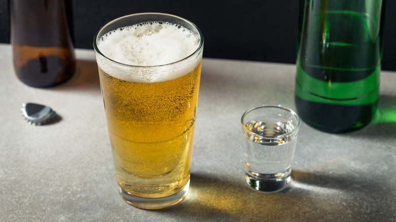 Glass of beer and soju side by side
