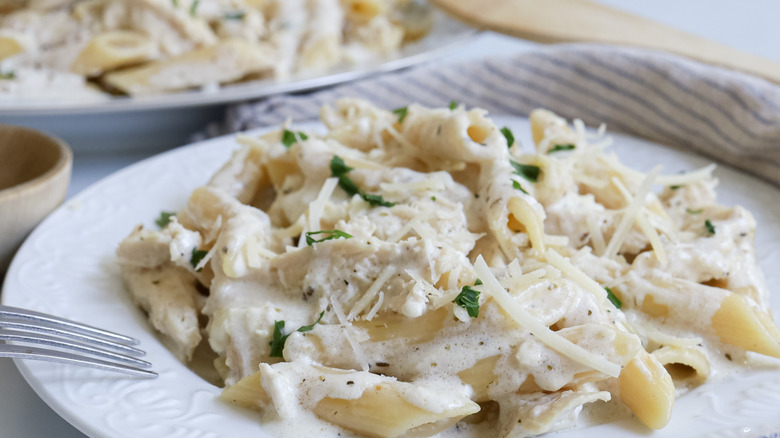 Chicken Alfredo on plate