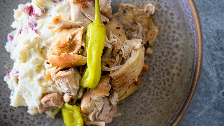 Shredded chicken with pepperoncini