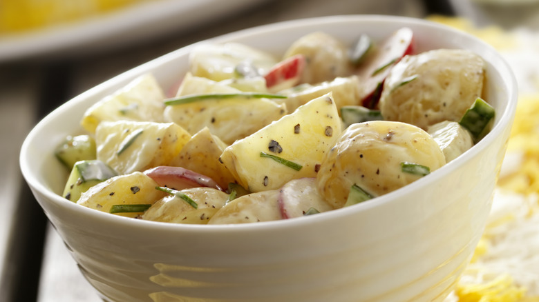 potato salad white bowl