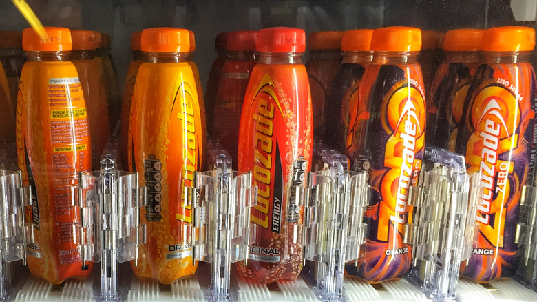 lucozade energy bottles in a vending machine