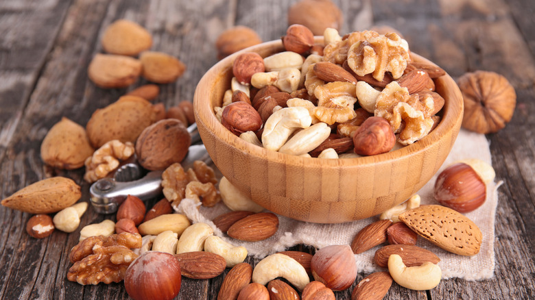 mixed nuts wooden bowl 