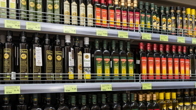 selection of olive oil on shelves