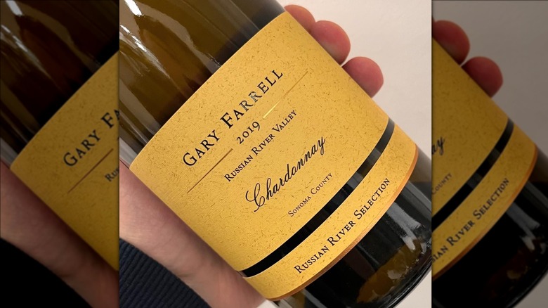 Close-up chardonnay bottle