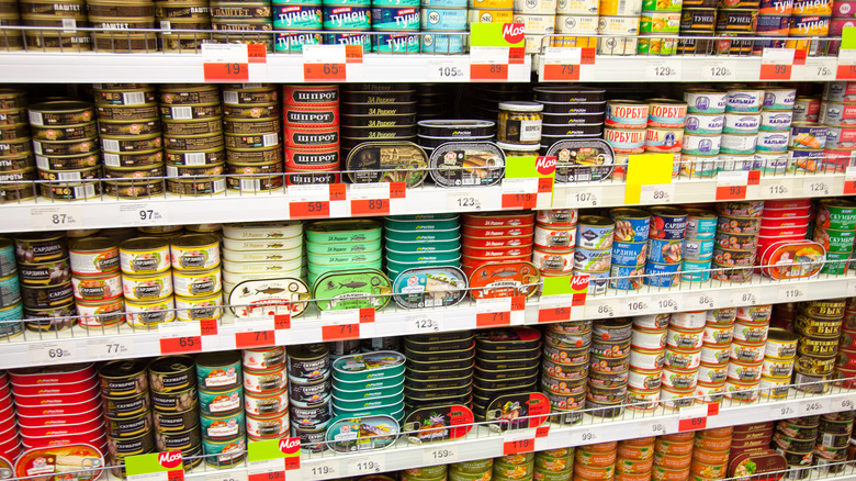 shelf of tinned fish