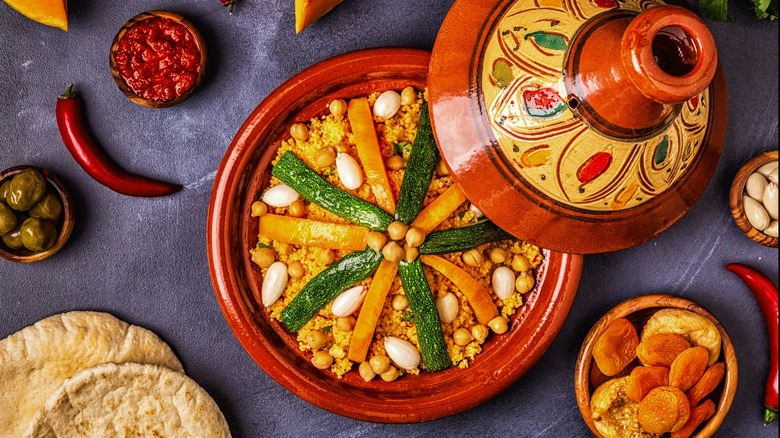 Couscous served in a tagine pot
