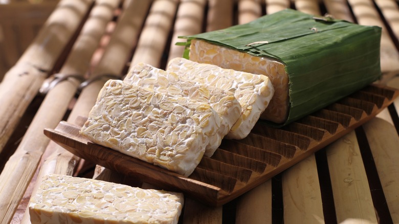 Tempeh wrapped in banana leaf