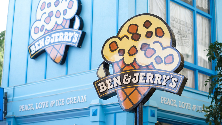 Sign for Ben & Jerry's with blue exterior