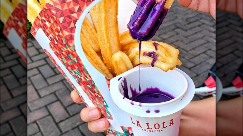 Churro with ube sauce