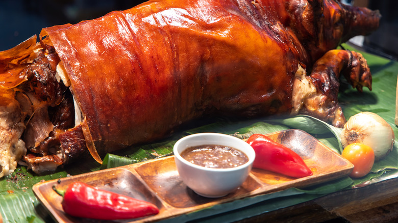 Filipino lechon with sauce