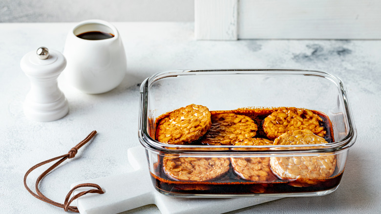 Tempeh patties in barbecue sauce