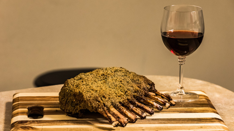 lamb rack red wine glass