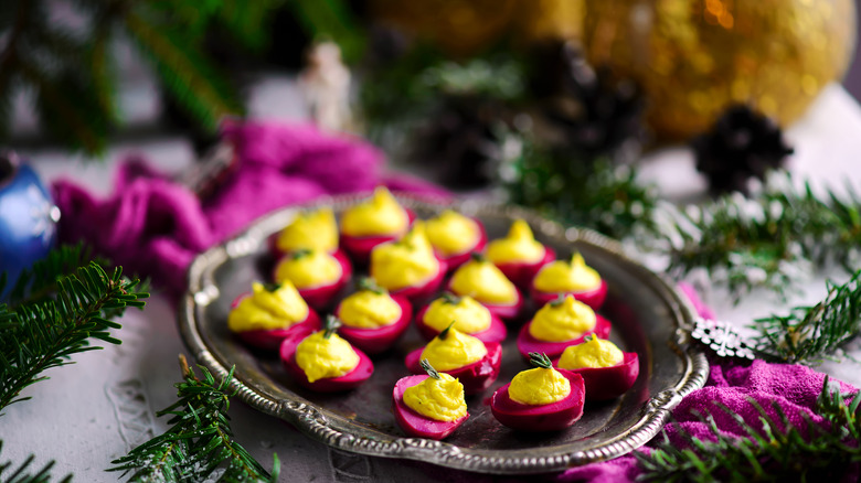 Tray of deviled eggs