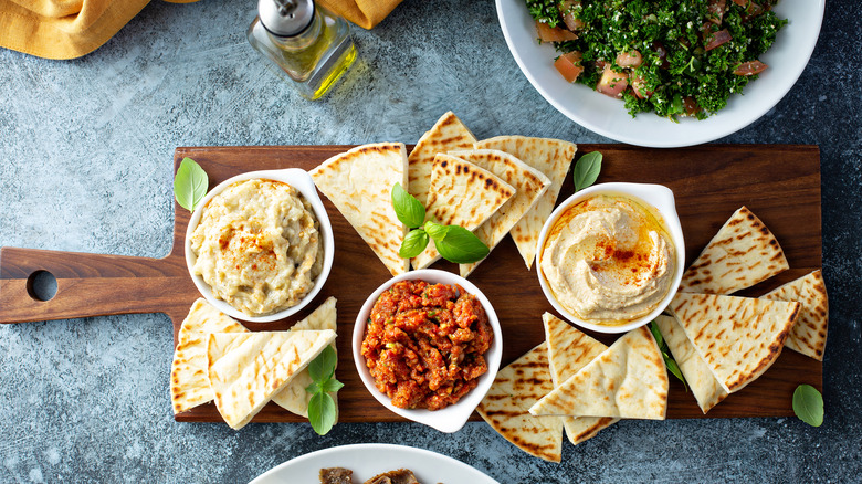 Mezza board with hummus baba ganoush