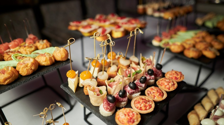 invidual appetizers on a buffet