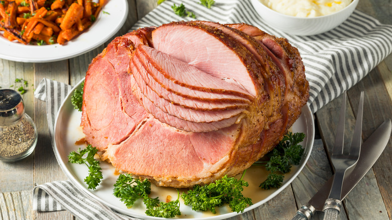 Spiral cut ham on table