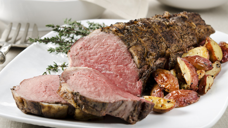 Roasted steak on white plate