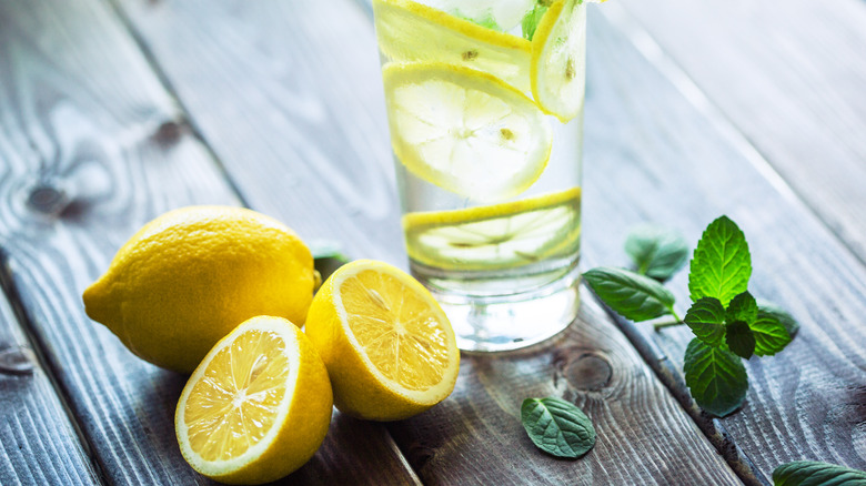 Glass of sliced lemon water