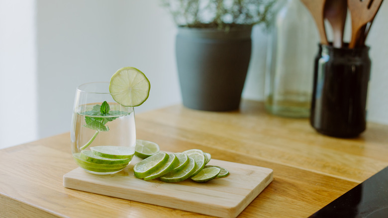 Glass of sliced lime water