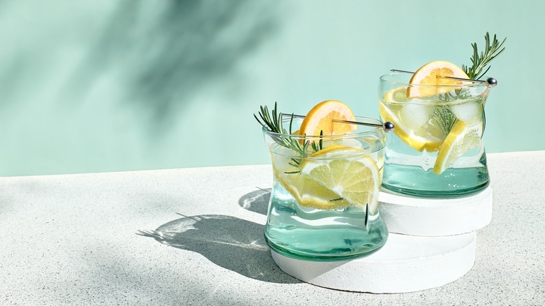 Water with lemon and rosemary