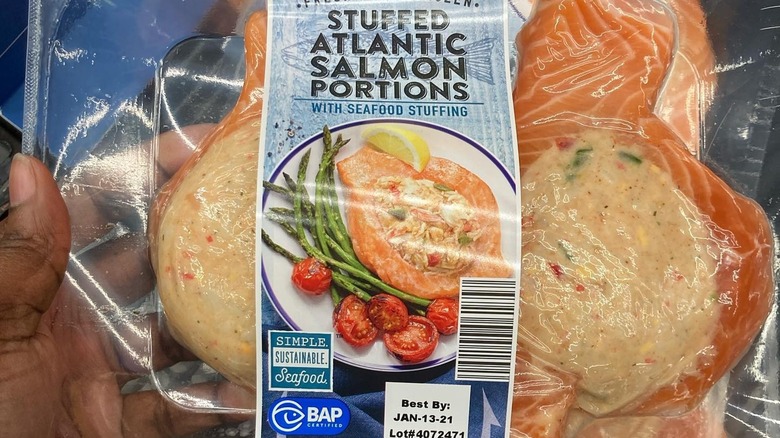 sustainable stuffed salmon at aldi