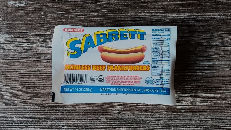 Sabrett beef hot dog package