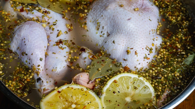 chicken in brine with spices and lemon