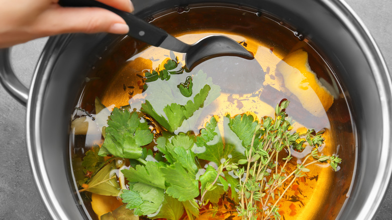 Pot of cilantro-thyme brine