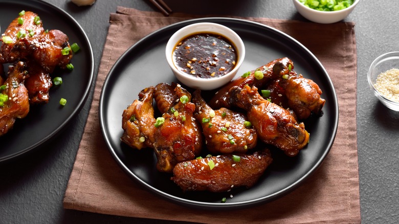 Sticky sauce-coated chicken wings