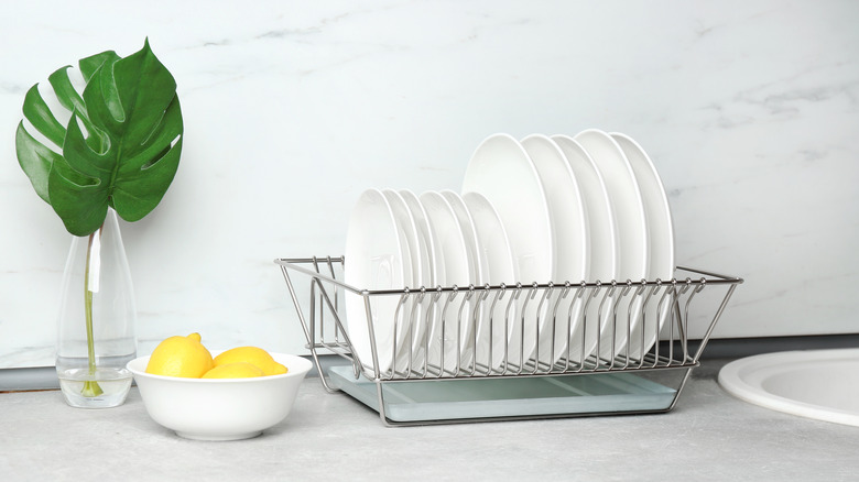 Dishes in a dish rack