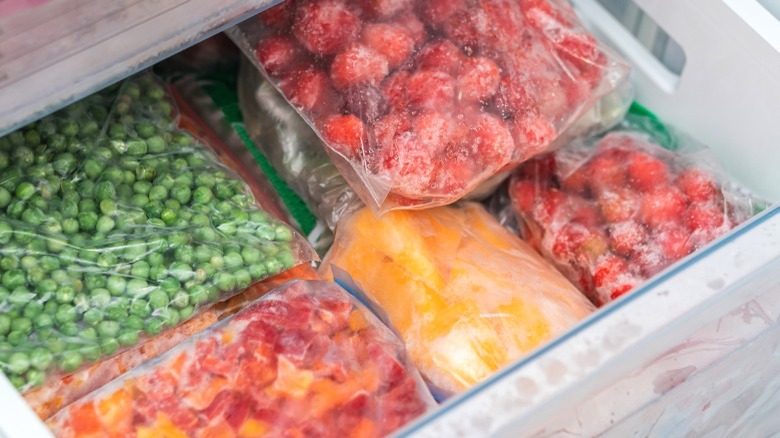 Frozen produce in freezer