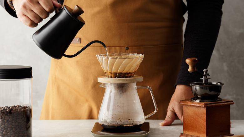 Pouring water over a coffee filter