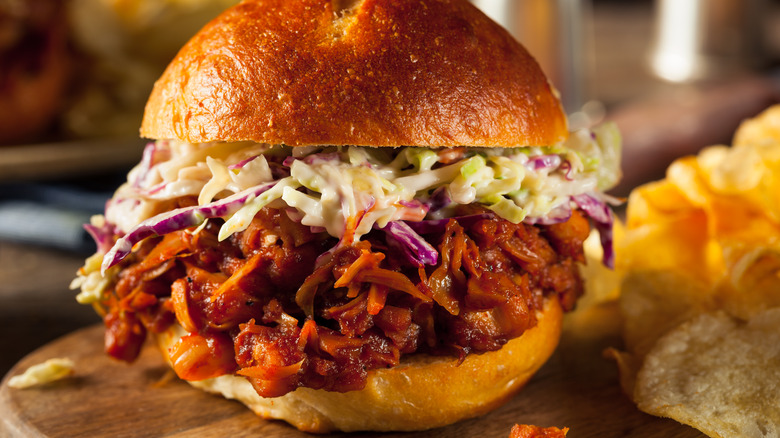 Jackfruit BBQ sandwich with slaw