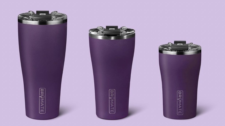 three sizes of purple tumblers