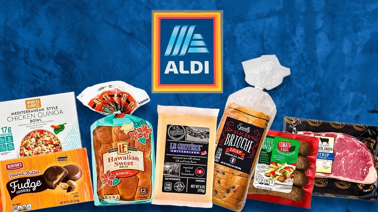 Aldi logo with Aldi products