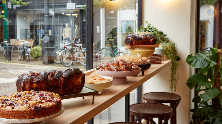 Counter with various baked goods