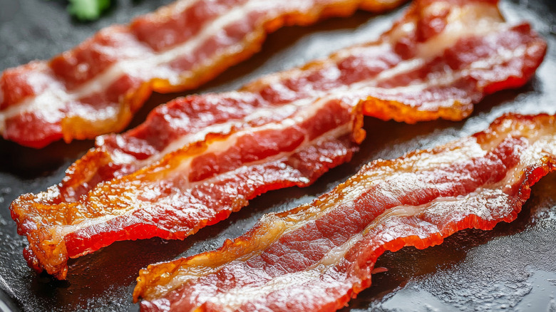 Closeup of cripsy strips of bacon