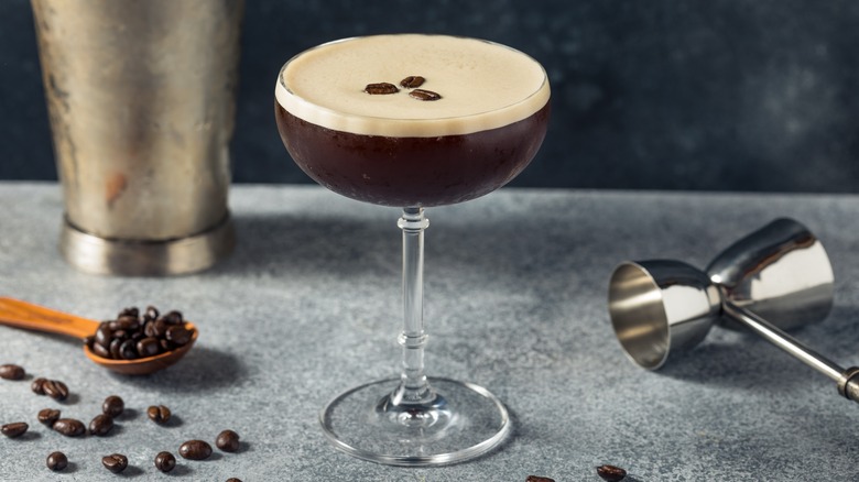 Espresso Martini with espresso beans