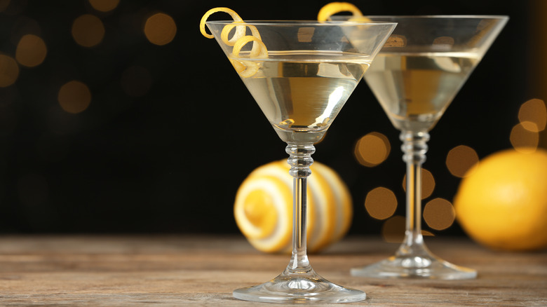 Two martinis with lemon twists